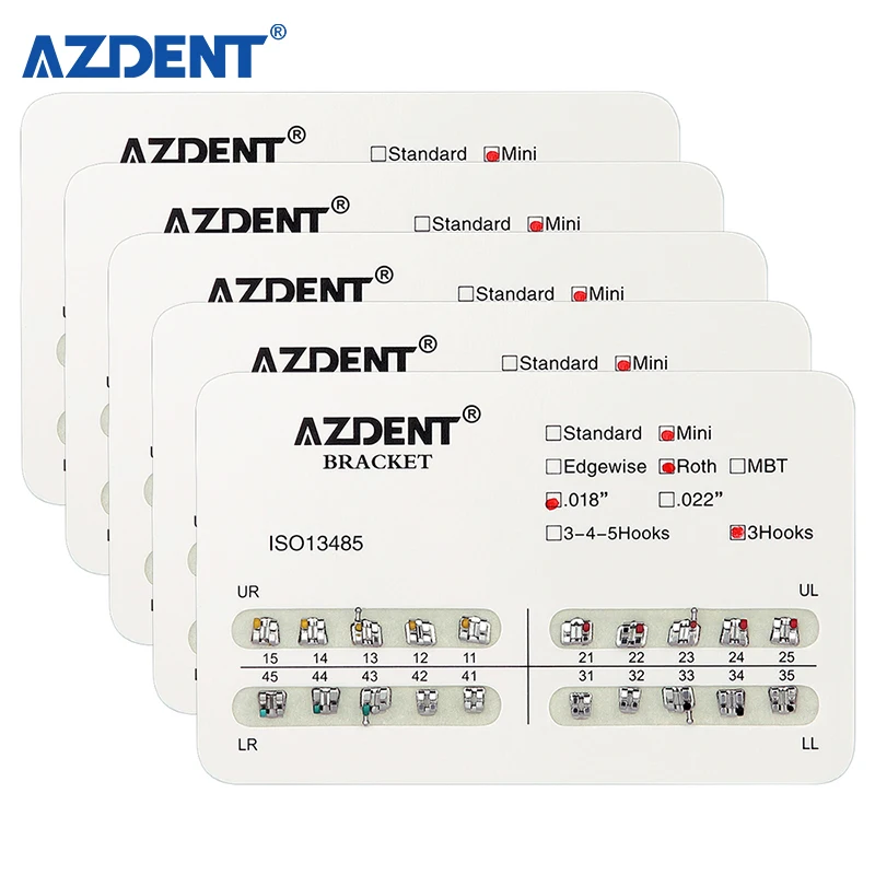 Azdent Bondable Mini Roth Orthodontic Dental Metal Brackets with Hooks 3
