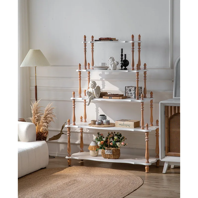 Household Retro Shelves Solid Wood Storage Rack Floor-Standing Shelves For Home Decor