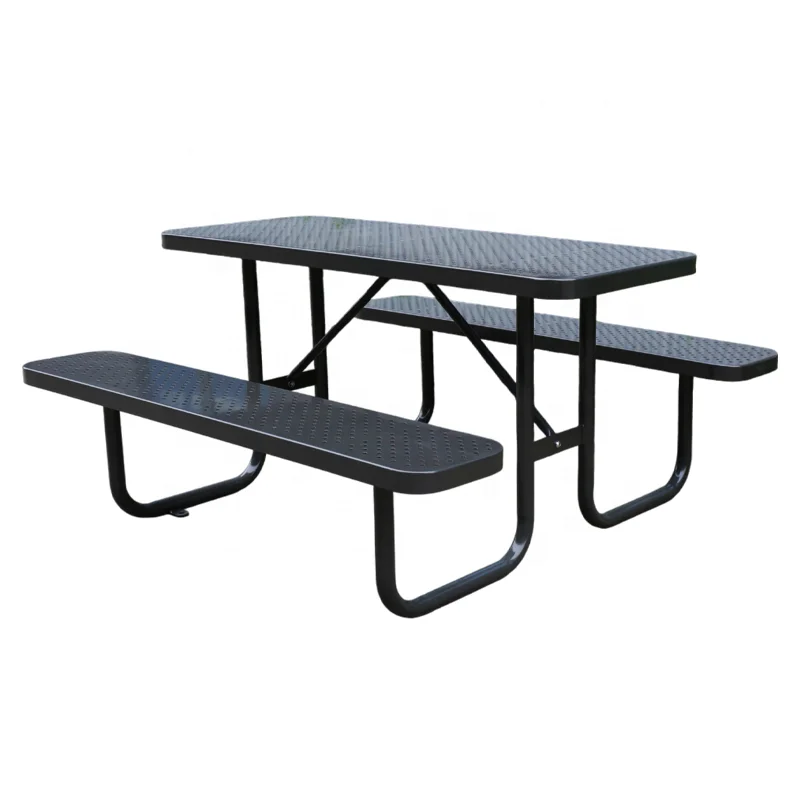 outdoor public commercial 6 foot 8 foot steel picnic table restaurant school outside heavy duty portable metal table with bench