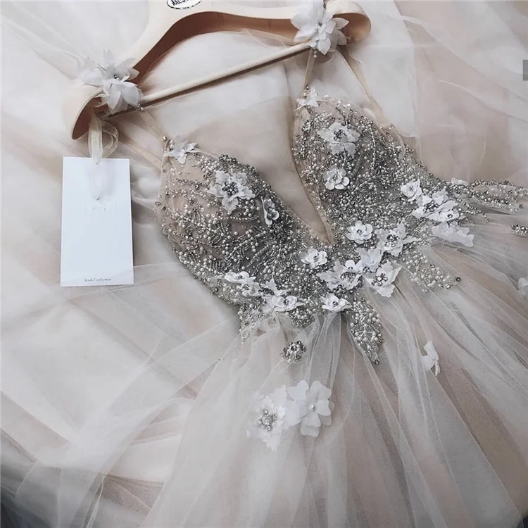 Высококачественные фатиновые Свадебные платья с v-образным вырезом, Роскошные свадебные платья с бисером, свадебные платья