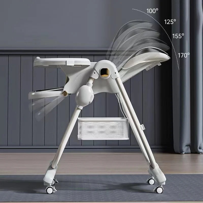 Luxury indoor multi-functional baby dining chair with universal wheel back adjustment child feeding chair