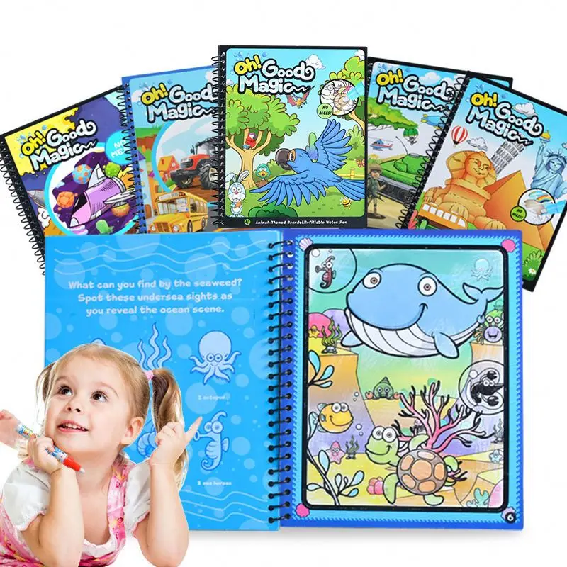 New Factory Custom Magic Water Book for Kids High Quality White Cardboard Material Reusable Colorful Magic Water Drawing Book
