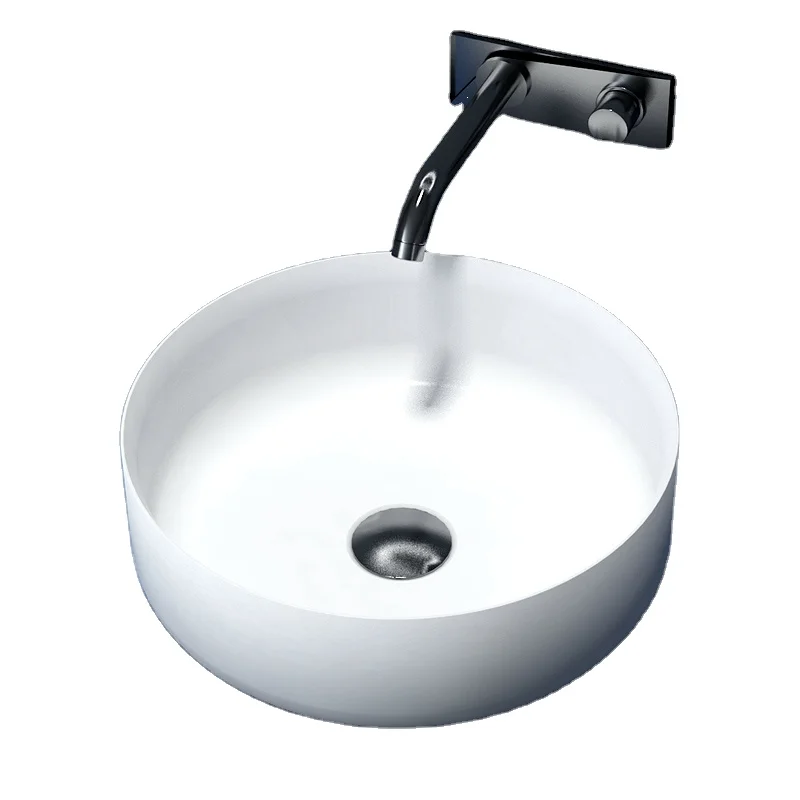 Modern Luxury Solid Surface  Wash Hand Basin Oval Top Counter Basin Hotel Porcelain Bathroom Sink For Apartment