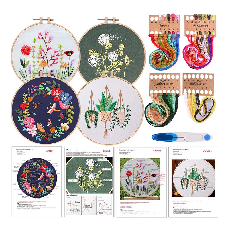 Cross stitch embroidery set Flower Patterns Needlework Set with Embroidery Hoop Handmade Arts Crafts Sewing Gift