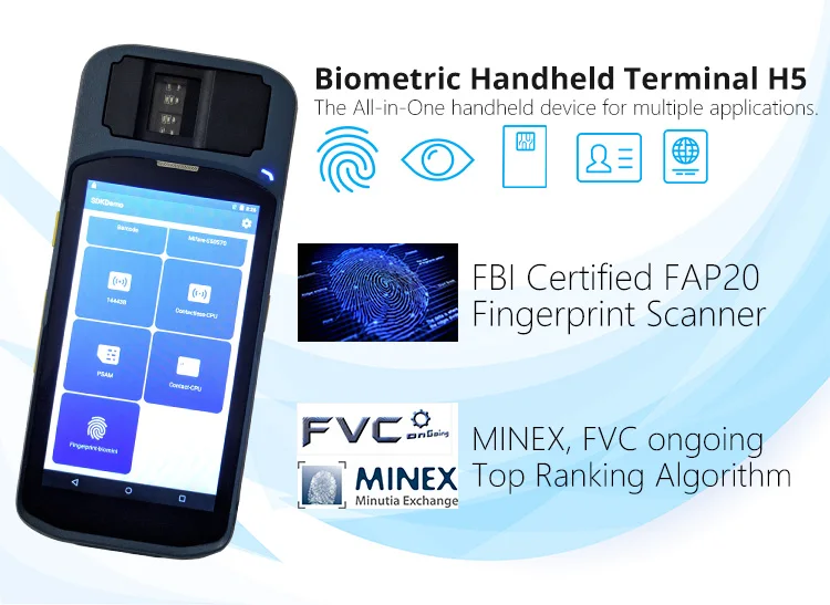 IP65 Mobile Biometrics PDA with Fingerprint Scanner and High Volume Battery for School and Banking