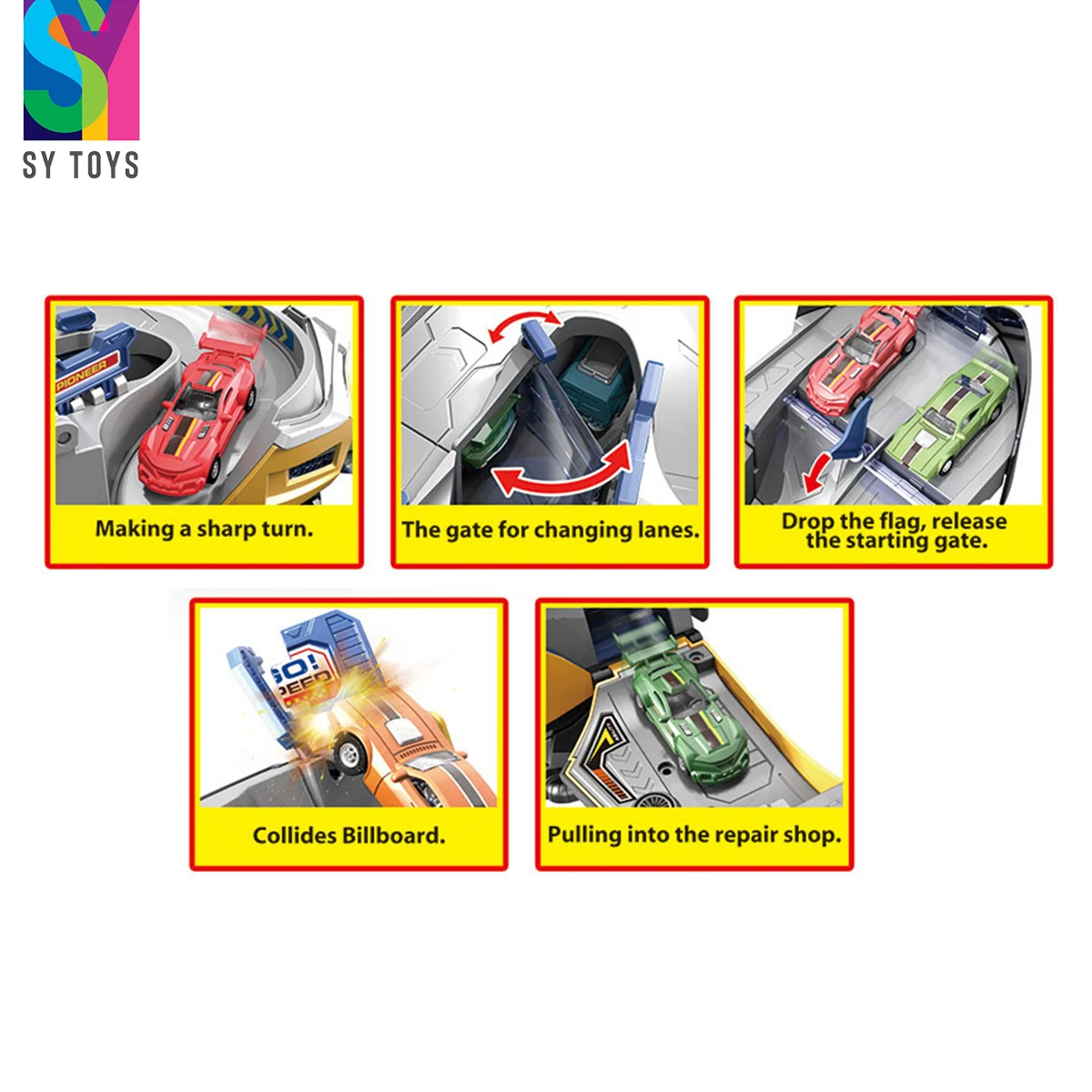 SY TOYS New Parking Lots Toy Off-Road Racing Helmet Storage Parking Lot With Diecast Car Light-up Music Toy