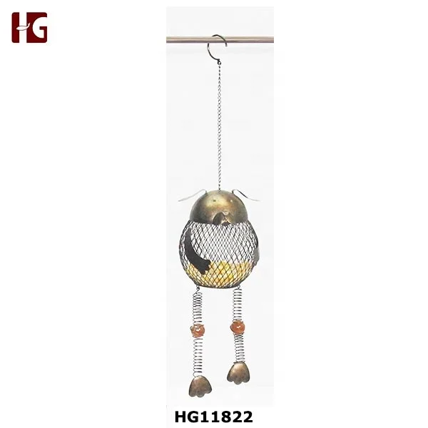 Iron metal mesh hanging bird feeder cat figurine garden decor