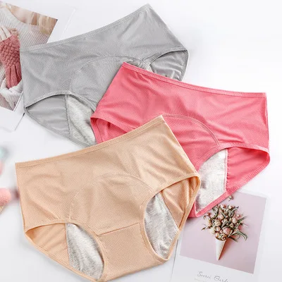 L-6XL Large size Women physiological briefs cotton crotch mesh anti-leakage sanitary pants ladies menstruation panties
