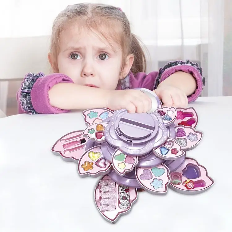 
Kids Makeup Toys Washable Cosmetic Set Pretend Play Makeup Set Girl play house washable princess makeup rotating flower box 