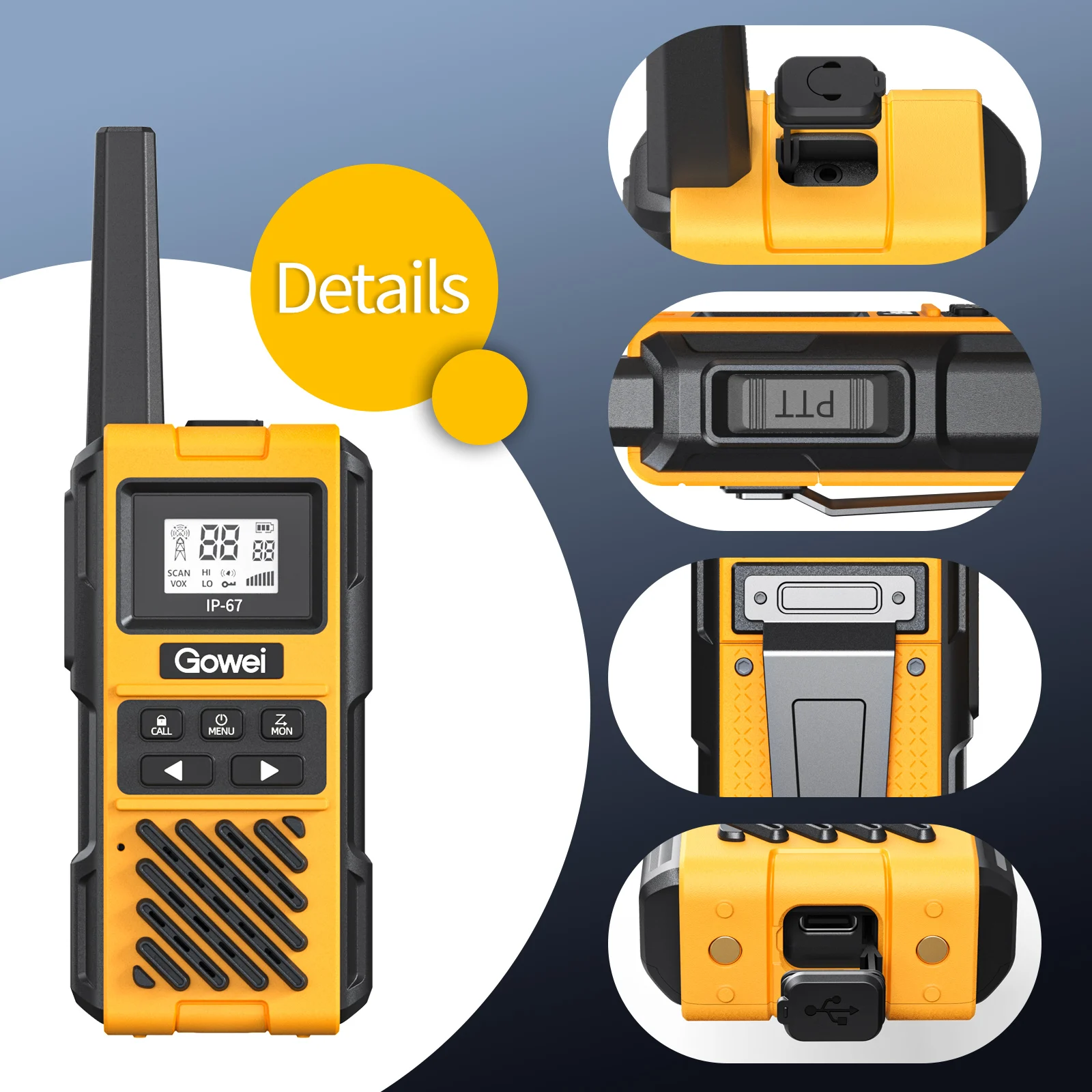2 watt Emergency Radio, Walkie Talkies for Adults,2 way radio walkie talkie  IP67 Waterproof Handheld Radio