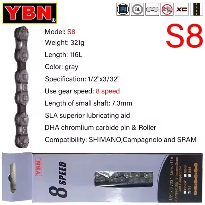 YBN Bicycle Chain MTB Mountain Road Bike Chian 8 9 10 11 12 Speed Hollowed Bicycle Chains 116 128 Links Silver YBN Chian
