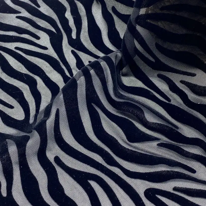 Customized pattern spandex nylon mesh flocking fabric stripe fabric for sexy women bodysuit