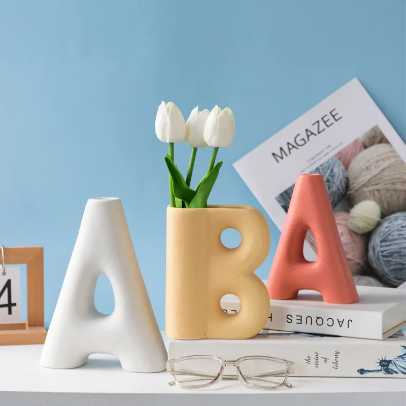European ceramic vases frosted letters AB ornaments retro large caliber matte