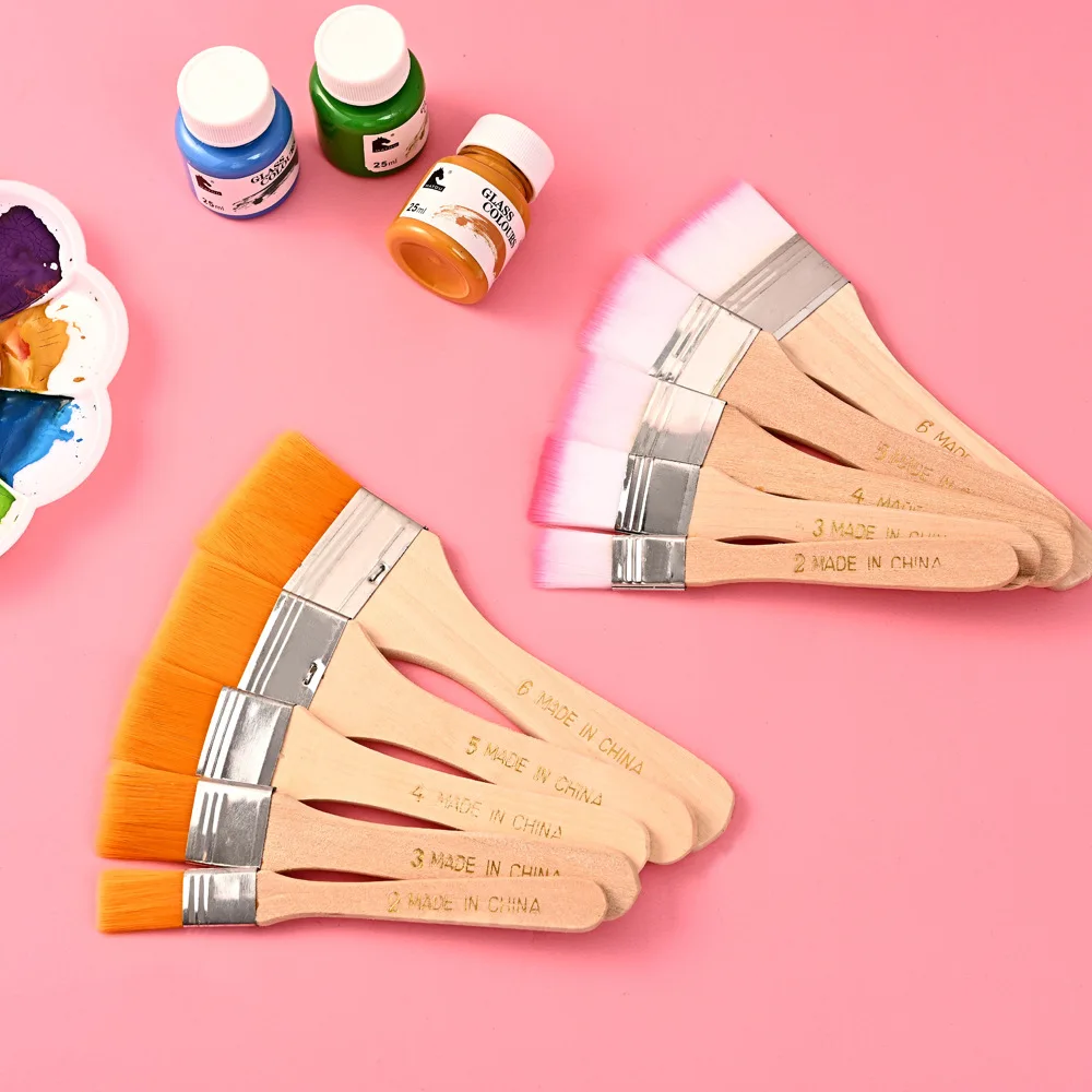 Flat Nylon Hair Wooden Penholder Oil Painting Brush Acrylic Paint Brushes Scrubbing Brushes for Kids Student Art Supplies