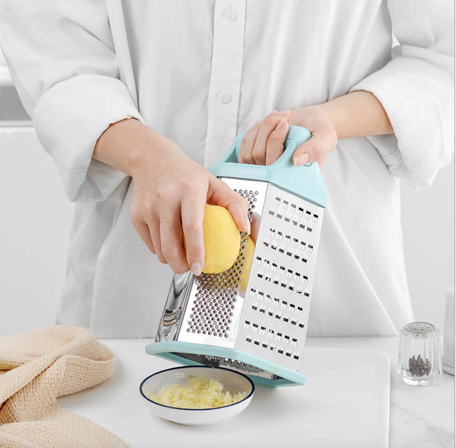 New Design 6 Sides Stainless Steel Cheese Grater with Container Box
