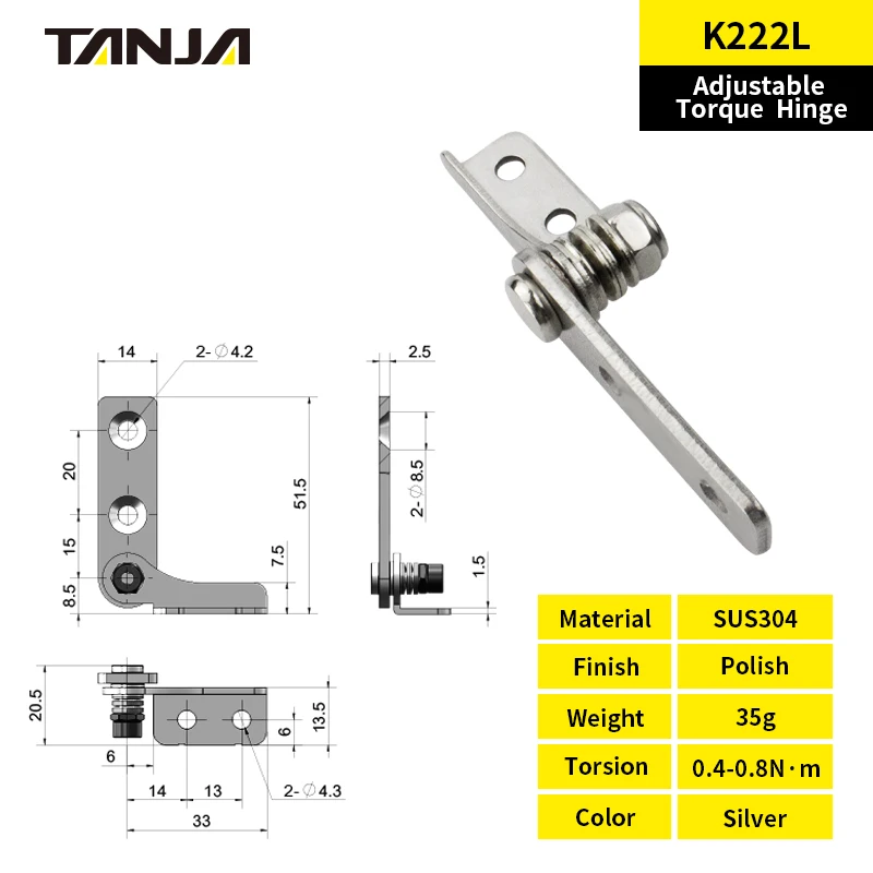 Adjustable Torque Hinge Stainless Steel Polished Hinge for LCD Monitors and Surveillance Cameras