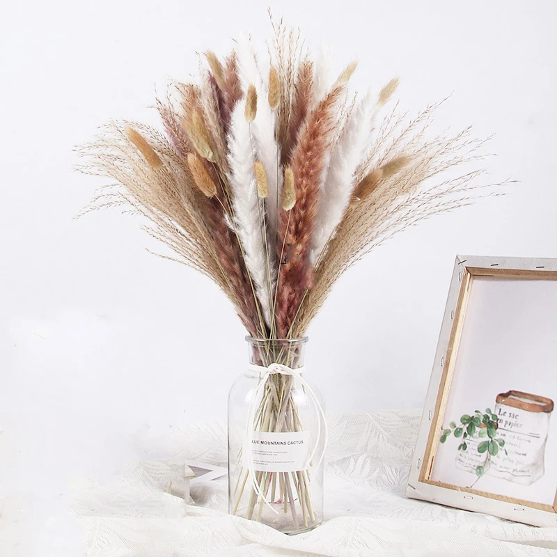 low price dried flower bouquet wedding manufacturer ready made dried flower bouquets 80pcs pampas reed boho wild flower bouquet