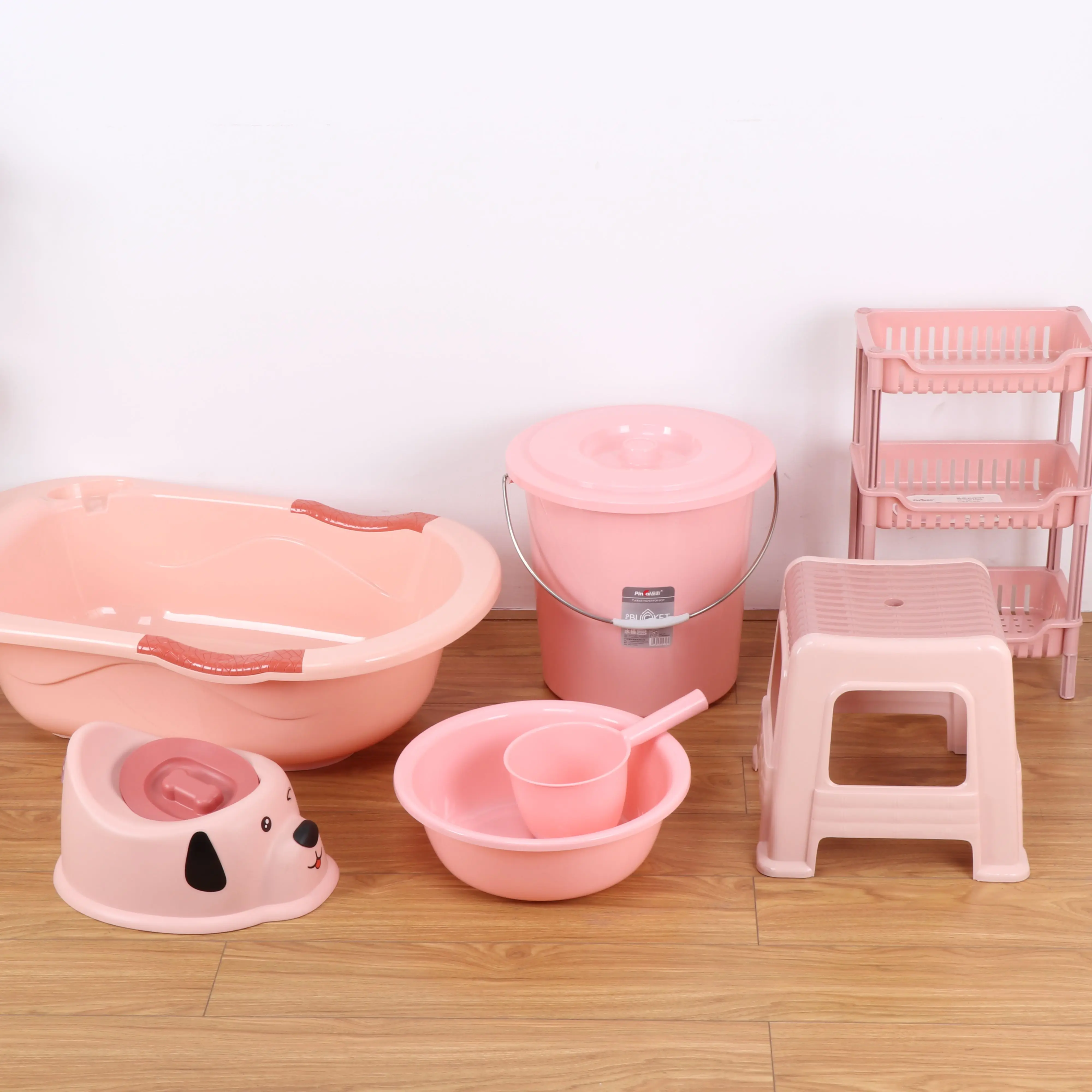OEM/ODM Factory OEM/ODM Plastic Baby Bath Tub Set Have Basin Water Bucket Scoop Chair Potty Laundry Basket Rack Plastic mold cus