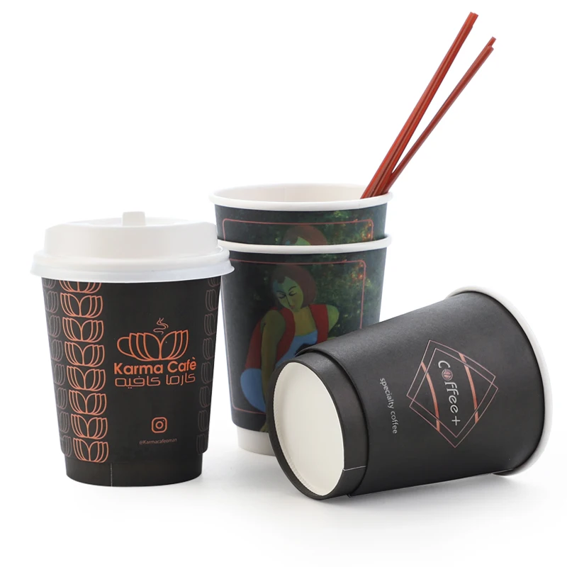 
Disposable with Cover 10 Oz Take Away Measuring 250Ml Sauce 9 Sealer Tea Hot Coffee Embossed Paper Cup 