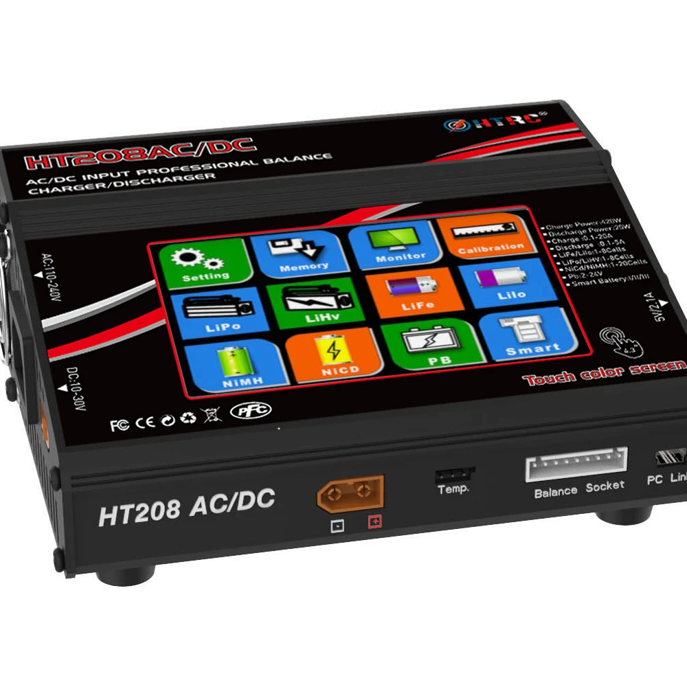 HTRC HT208 AC DC 420 Вт 20A ЖК сенсорный экран баланс зарядногоразрядного устройства для детей возрастом от 1 до 8 лет s литий-ионным LiPo LiFe LiHV-гидридных и никель-кадмиевых типов аккумуляторов NiM PB зарядки аккумулятора