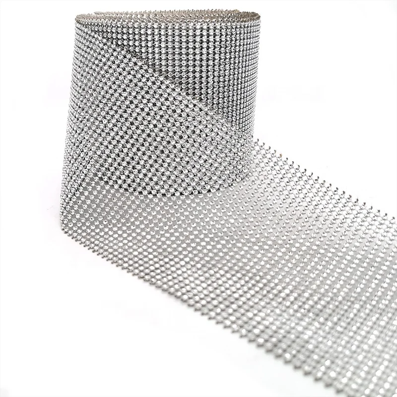 factory price silver rhinestone trim 10 yard wedding trimming diamond mesh wrap roll ribbon for floral garden decoration