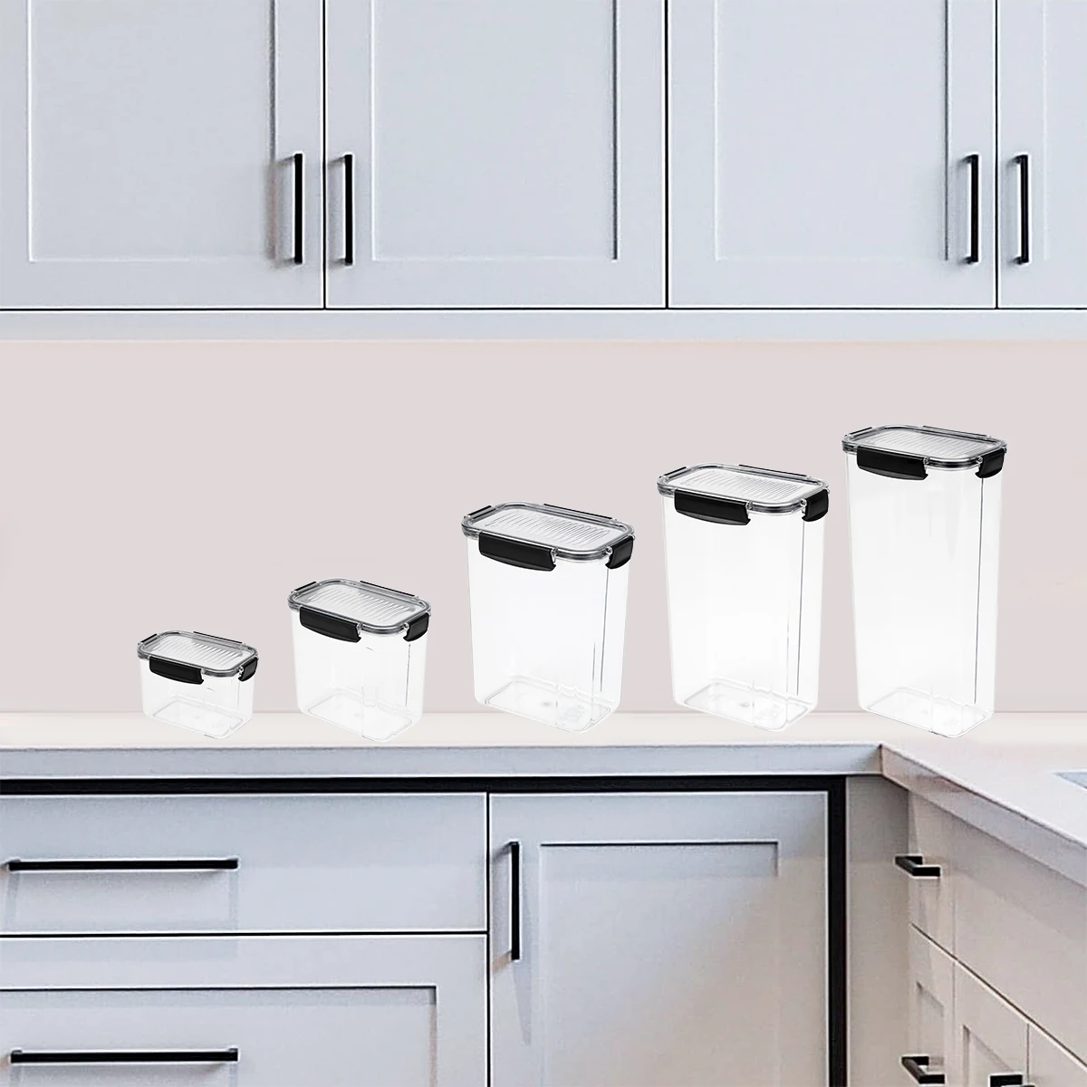 Large Airtight Food Storage Containers 5 Pieces BPA Free Plastic Cereal Containers Storage Set Kitchen and Pantry Organization