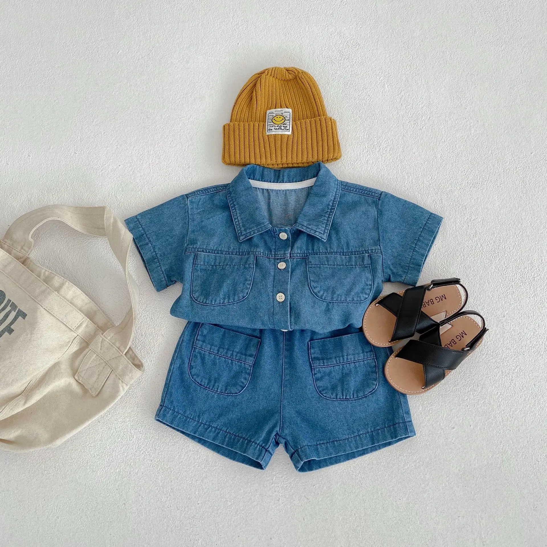 Engepapa Summer Infant Set Denim Short Sleeve children Top Shorts 2 Piece Fashion Baby Clothes