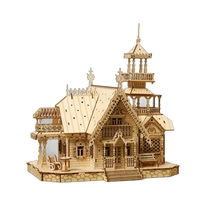 Retro Villa Castle Shaped Wood Crafts Ornaments 3d Wooden Jigsaw Puzzles Diy Handmade Assemble Cottage House Building Model Kit