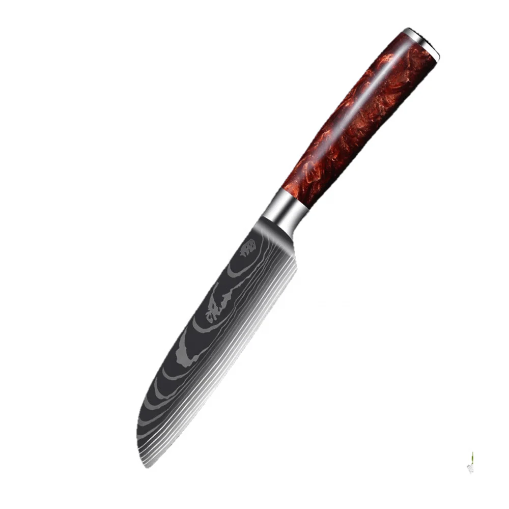 2021 Cheap and economical Promotion Kitchen Knife Set 5 Inch Santoku Knife Damascus grain 9Cr18 high Carbon steel