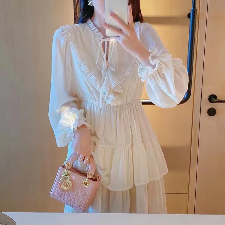 Новинка 2021, женская одежда, женские платья с длинным рукавом, Повседневное платье-трапеция, платья в стиле Ins с садовым воротником, женские летние повседневные платья