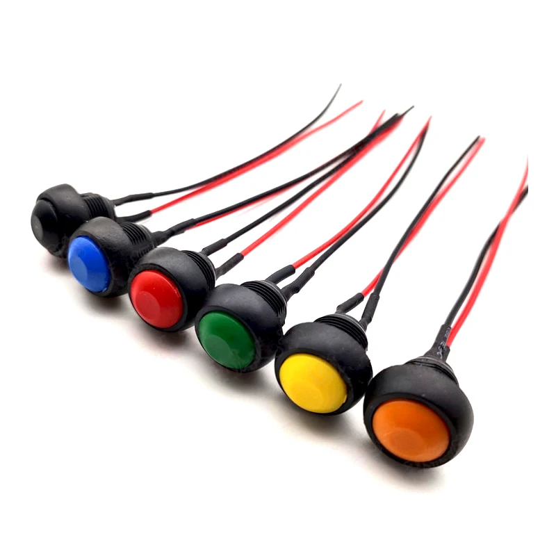 12mm 2pins Waterproof IP65 reset Push Button 12v domed head switch push button for Toy Car Momentary plastic push button