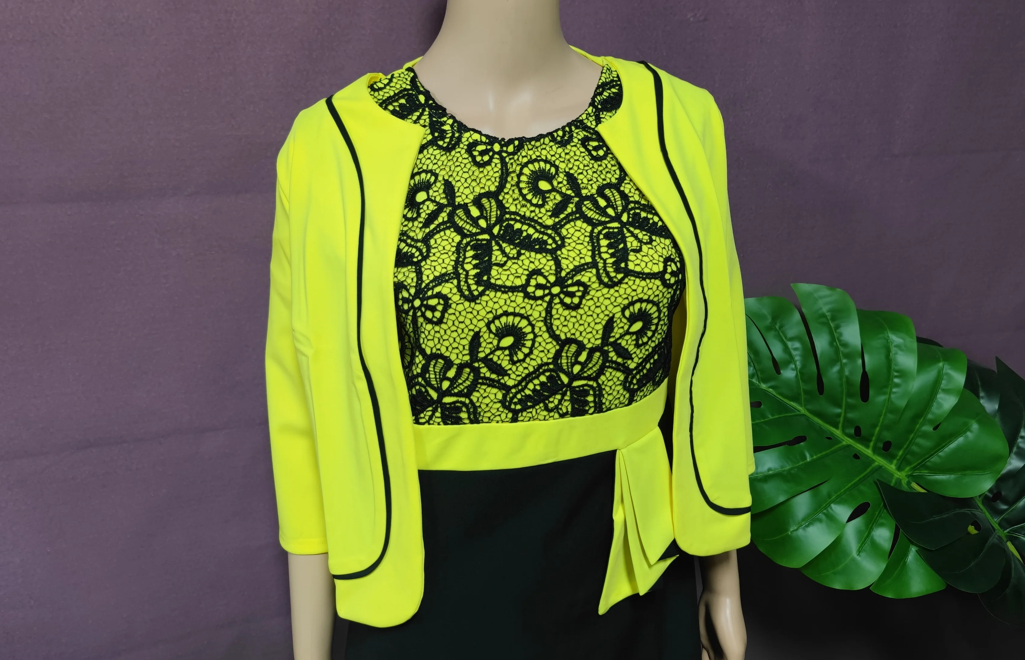 Wholesale big size women dress plus size two piece short sleeve midi dress and jacket set