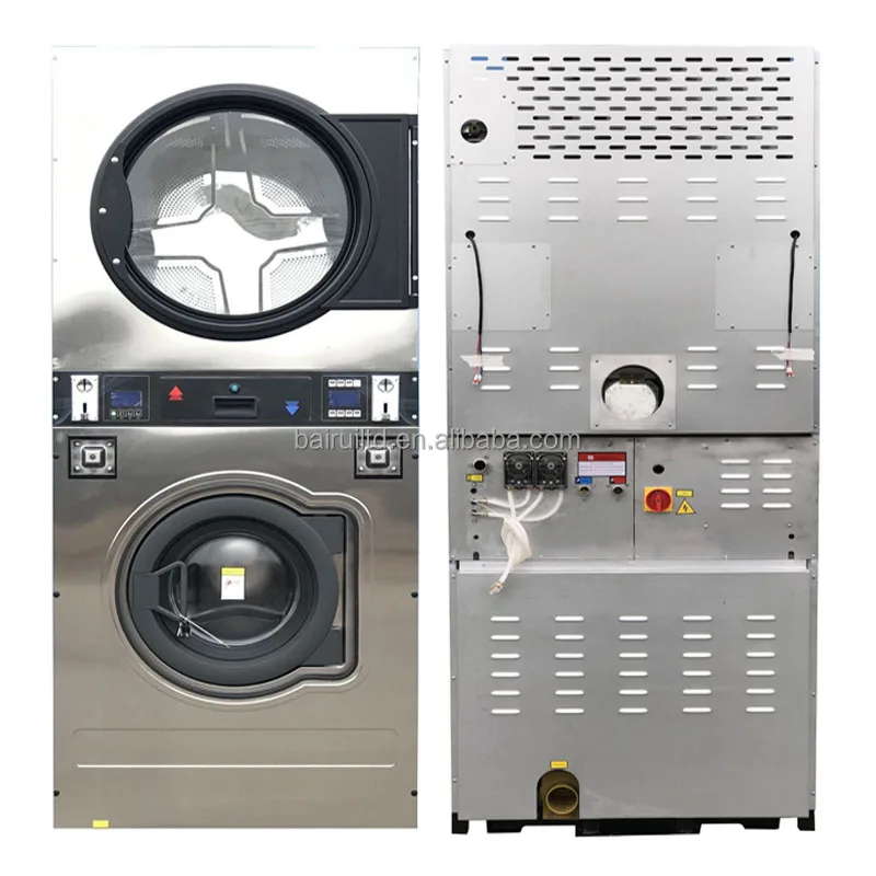 Double washer and dryer integrated double laundry coin machine for laundromat