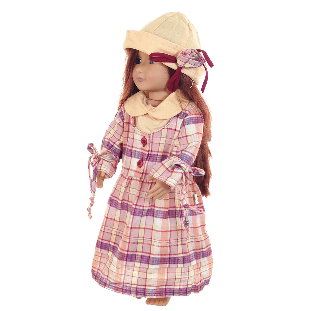 
Doll Costume Set Plaid Dress Hat Top British Lady Style Cute Clothing Suit for 18 Inch Doll 