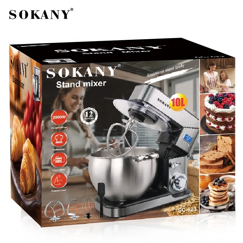 Premium Brand Sokany Stand Food 10L Electric Mixer Bread Dough Mixing Machine Silver Blender Household Appliances
