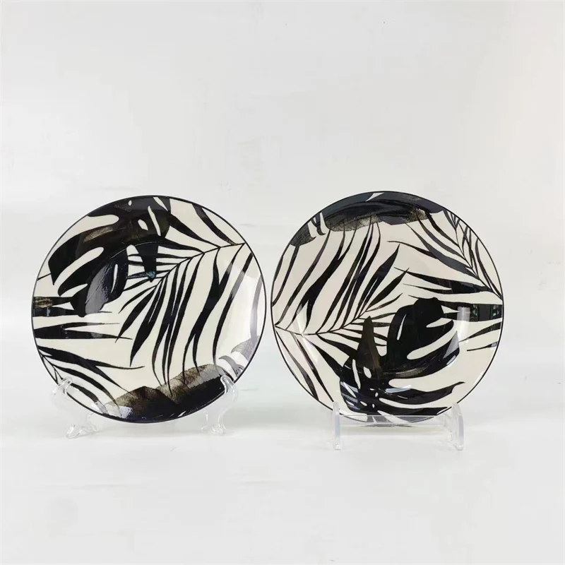 Bamboo design printed ceramic dining plates customized glazed and glossy design factory wholesale