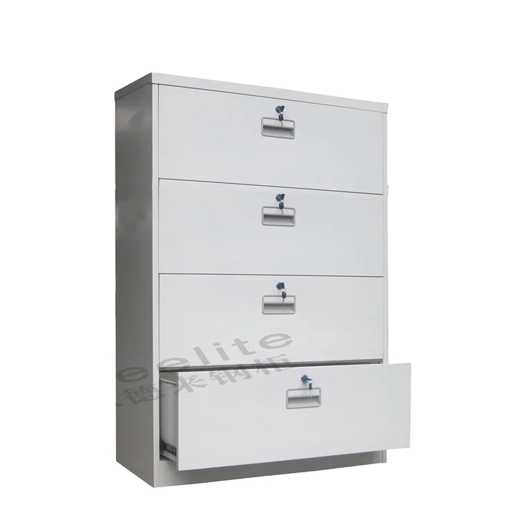 Горизонтальный запираемый стальной шкаф для хранения файлов с 4 ящиками/длинный белый 4-уровневый комод четырьмя