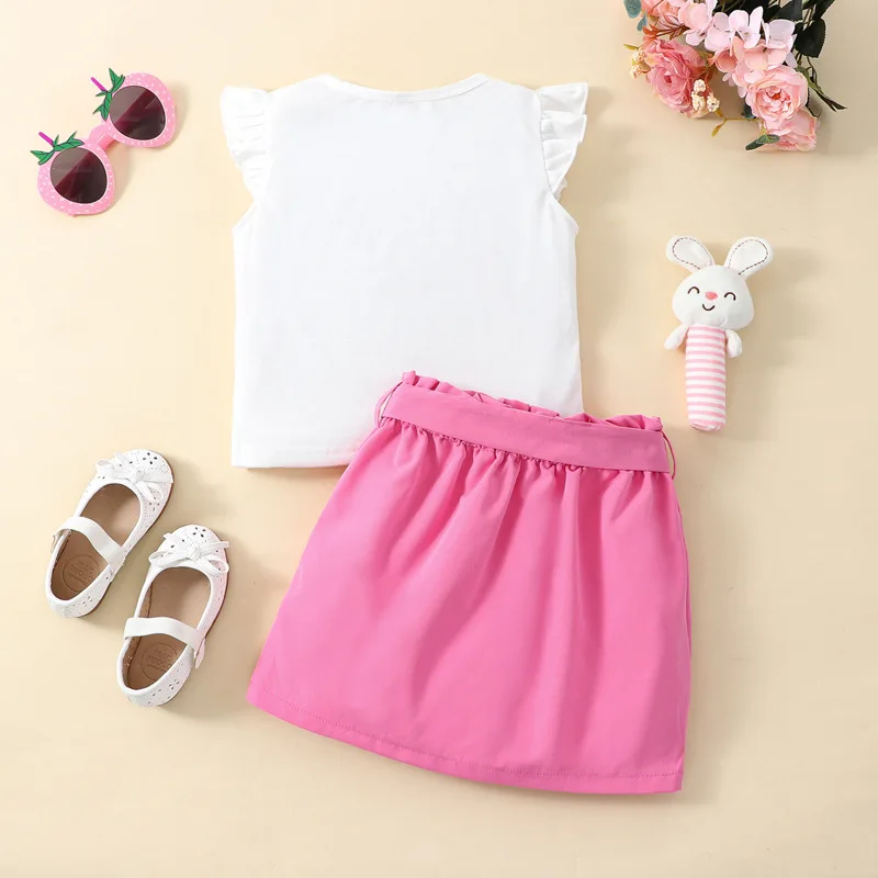 2023Amazon Ebay explosive Easter love rabbit flying sleeve middle children girls skirt suit pink summer everything