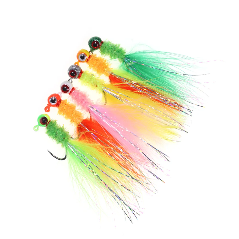 Wholesale Crappie Jigs Fishing Lure Marabou Feather Ice Fishing Jig Head Hook Crappie Walleye Trout Bass Perch Fishing Lure Bait