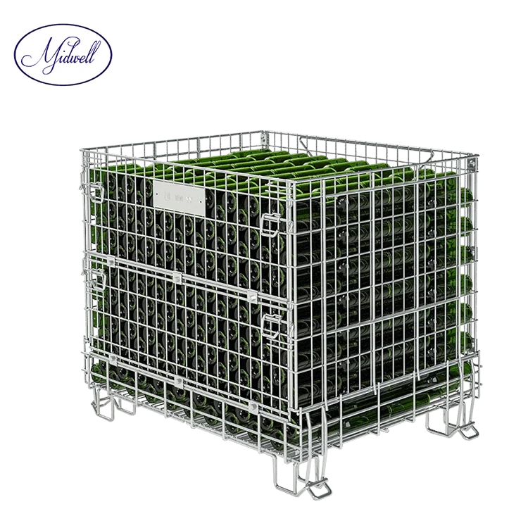 Pet Preform Bottle Hot-dip Galvanizing Steel Cage Heavy Duty Collapsible Wire Mesh Cage With Pallet
