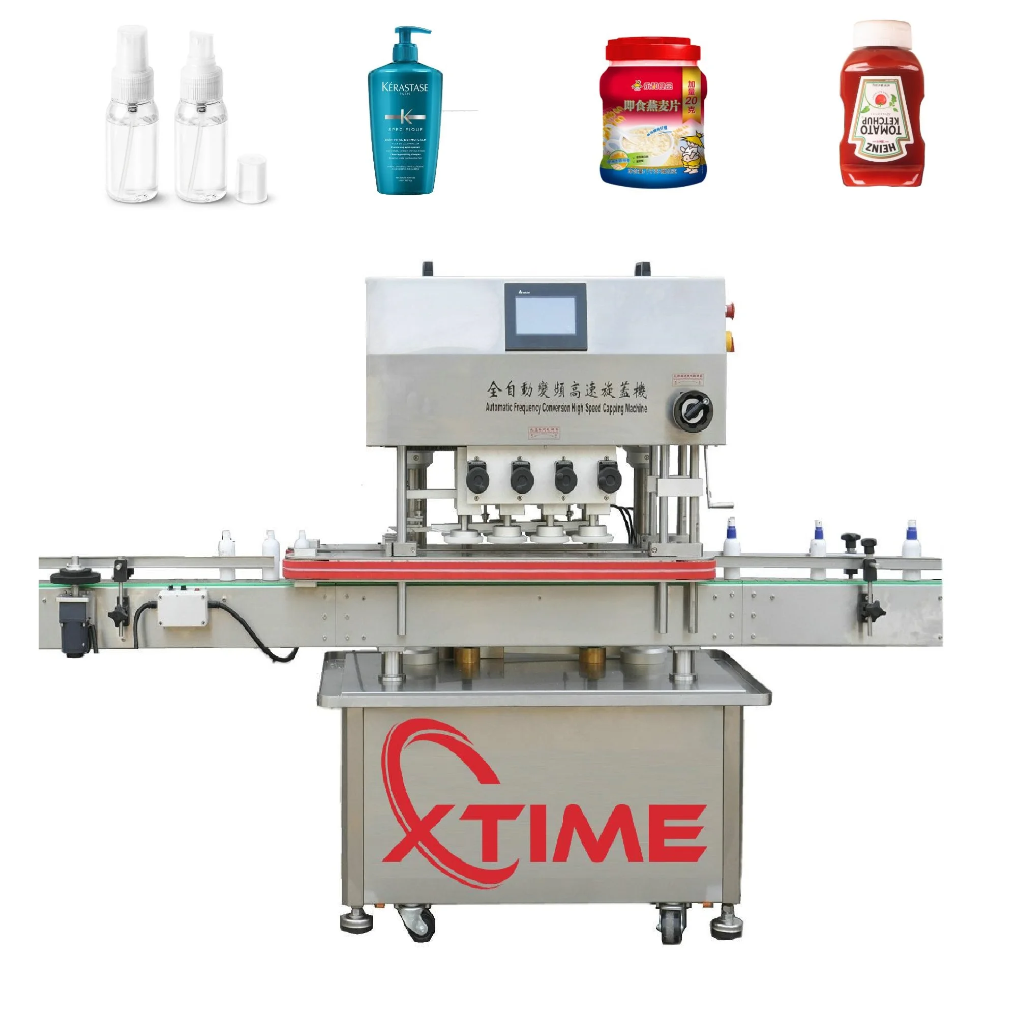 Fast speed full automatic PET glass jar spray bottle 8 wheel screw tightening capping machine with lid sorting feeder