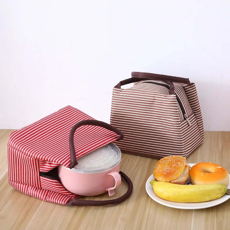 Large Capacity Stripe Oxford Cloth Thermal Insulated Stripe Lunch Bag For School Beach Office Lunch Bags For Adults