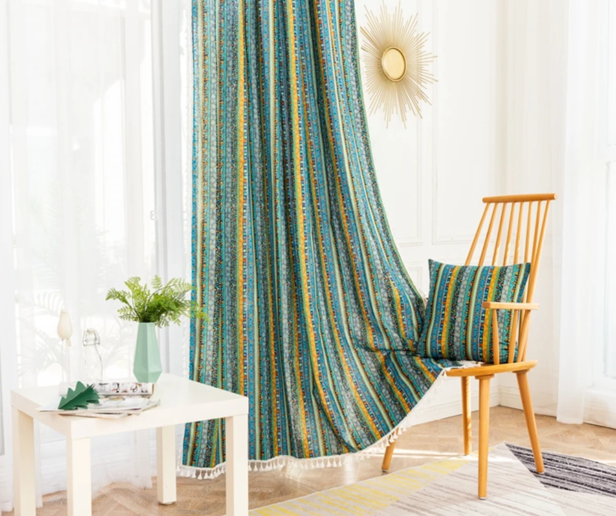  Geometric Handmad Patchwork Cotton Window Ready Made Luxury Linen Blackout Home Curtains For The Living