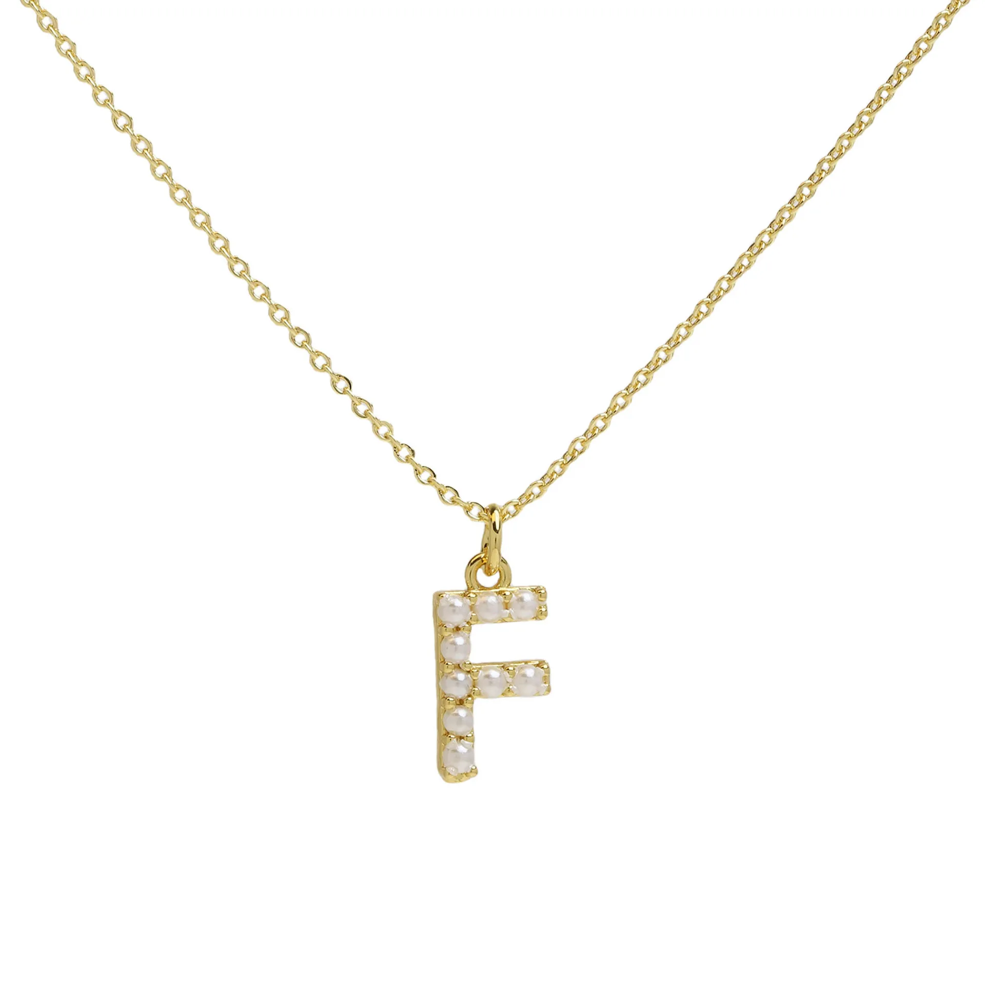 Hypoallergenic Jewelry Wholesale Luxury Pearl initial letter pendant necklace pearl bead alphabet letter initial pendant chain