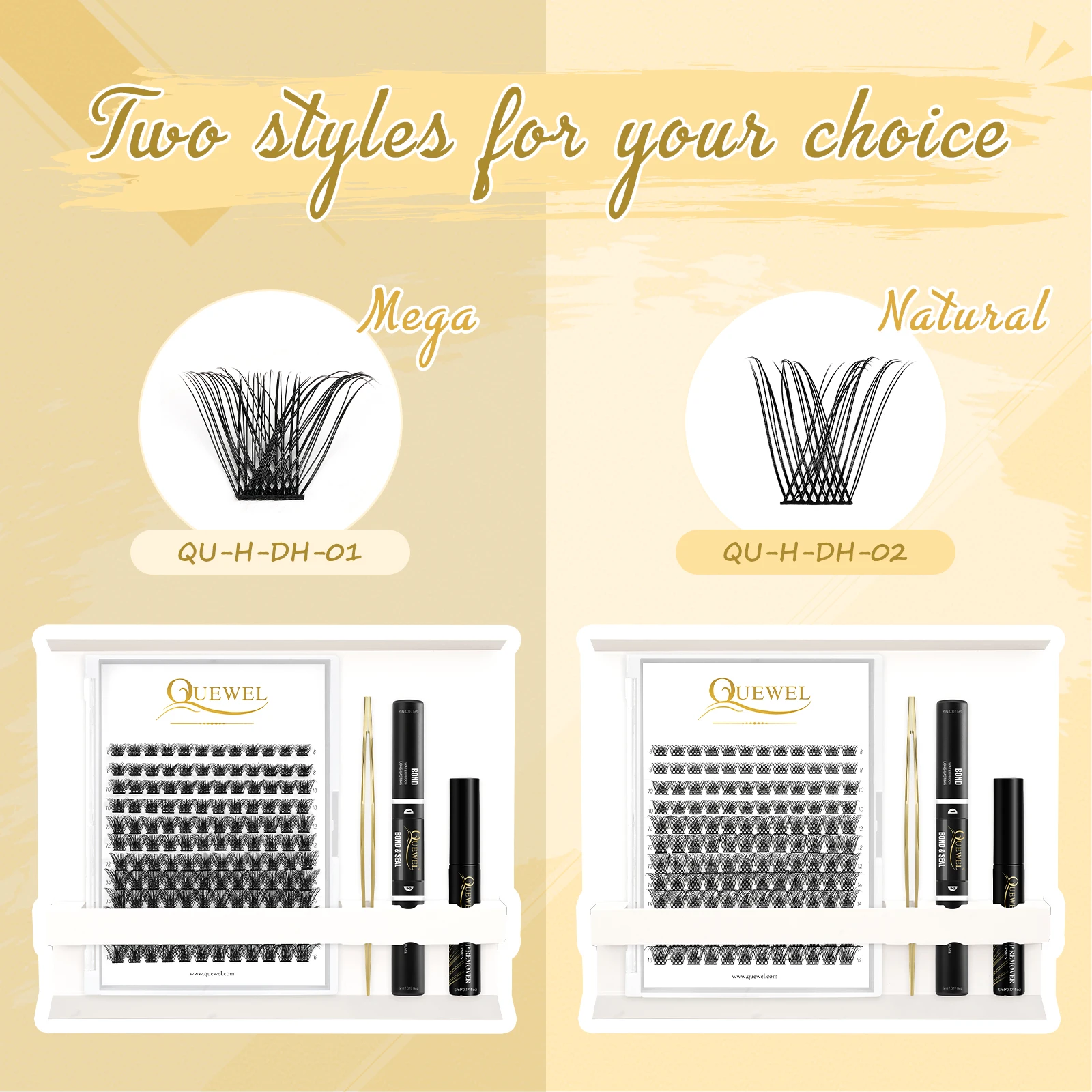 DIY Lash Extensions Kit Clusters Eyelash 144 Pcs Golden Lashes Tweezers Eyelash Clusters Bond and Seal Waterproof Cluster Lash