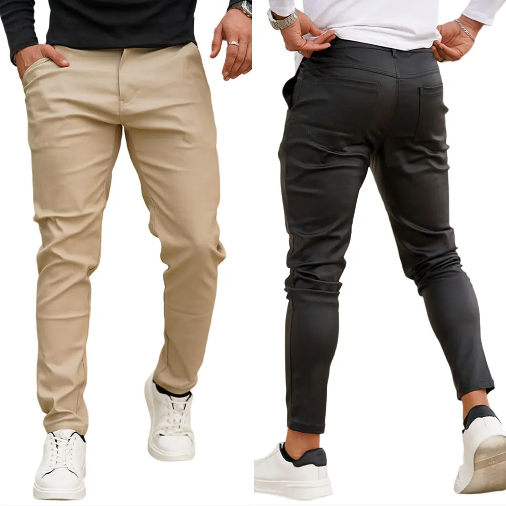 High Quality Biker Pants Leather Trousers For Men Solid Color Skinny Leather Pants
