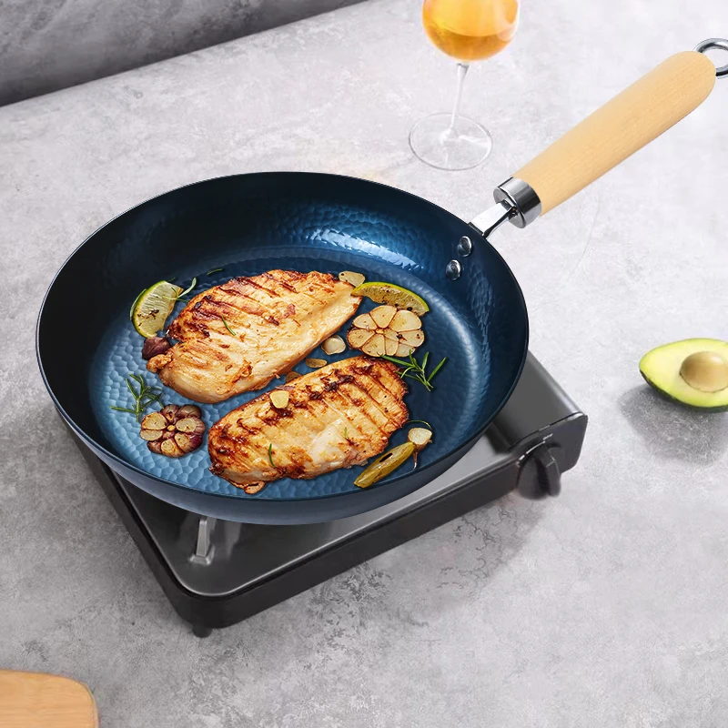 Подгонянная традиционная круглая сковорода из углеродистой стали с ручкой ручная кастрюля для ресторанов