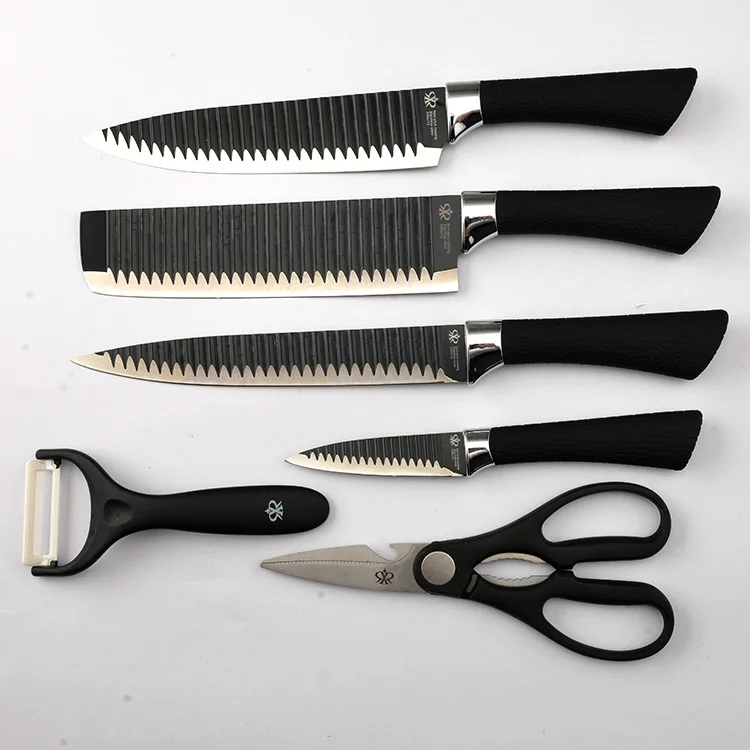 Konoll Black color knife set with wave blade in gift box packing knives set non-stick coating knife 1pc MOQ in stock