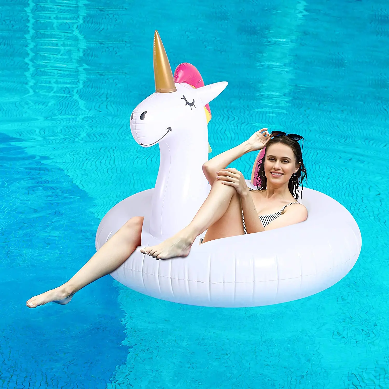 2 Pack 42' Inflatable Pool Floats Flamingo Unicorn Swim Tube Rings Swimming Toys Lake and Beach Float Summer