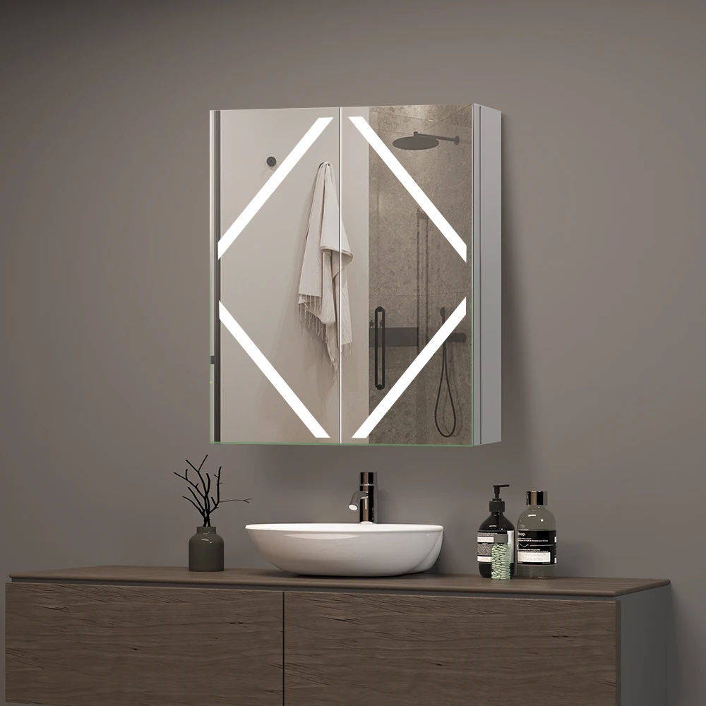 Four Strips Modern Wall Mirror Cabinet Metal LED Medicine Cabinet with Mirror smart mirror cabinet